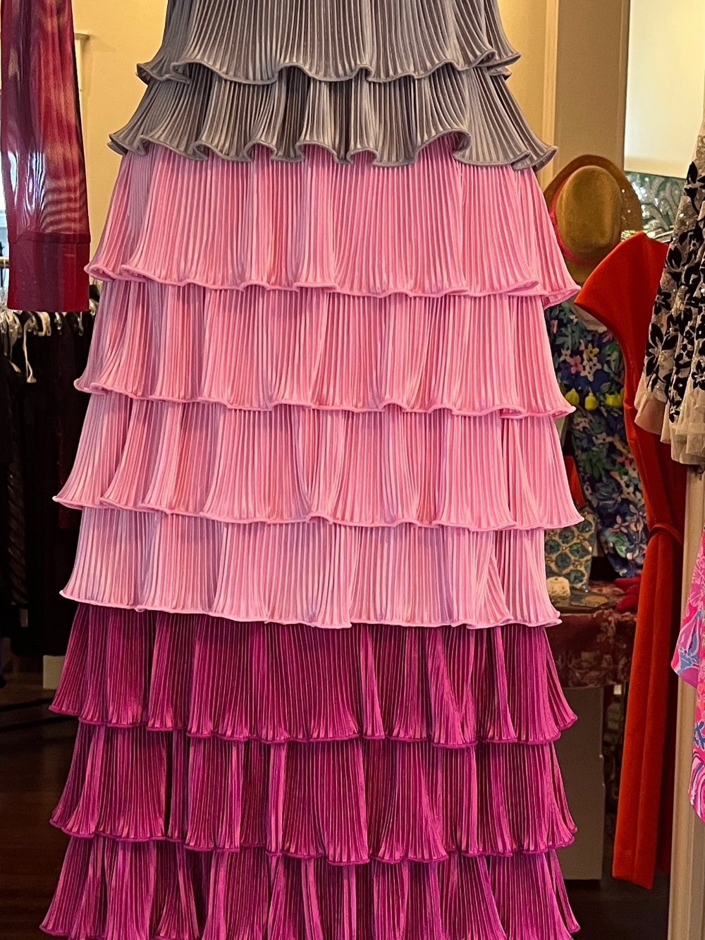 B-Fyne Savannah Ombre Tiered Metallic Ruffle Maxi NWT in Gray and Pink Size Sm - Picture 2 of 6
